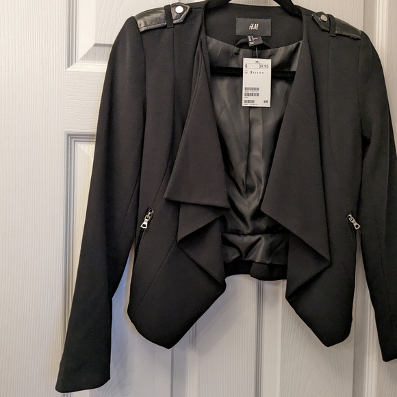 NWT 2/XS H&M Black asymmetrical lined blazer jacket - Picture 5 of 7